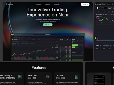 Spinning - Trading Platform blockchain clean layout crypto crypto exchange cryptocurrency dark themed data visual defi digital assets finance innovative design investment landing page nft on chain platform swap trading trading tools web3