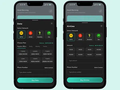 Data and Airtime Purchase UI. design ui ux