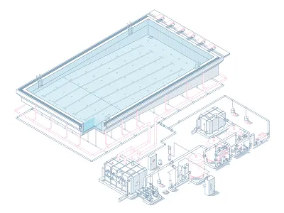 Isometric Swimming Pool 3d adobe illustrator design freelance graphic illustration industrial isometric linear page pool system technology thin line vector website