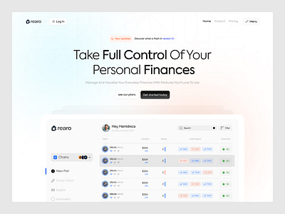 Rearo - Finance Management Dashboard Landing Page 3d animation branding dashboard design finance graphic design landingpage logo ui userexperience userinterface ux uxdesign