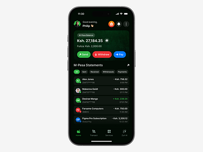 Safaricom's M-Pesa app redesign - Dark Mode branding design mockup ui uidesign uiux