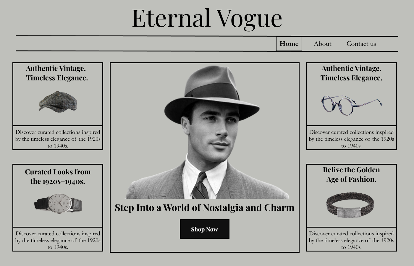 Eternal Vogue aesthetics fashion landing page ui ux vintage web design