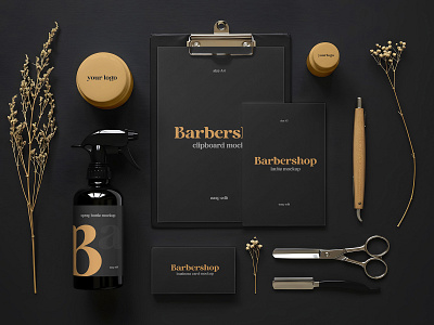 Barbershop Branding a4 barbershop beauty bottle business card concept cream free freebie invite lay life lifestyle mockup professional salon skincare spray