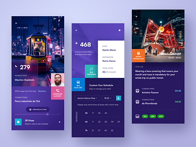 Public Transit App app app design bus calendar car clean dark details journey list metro mobile public transit schedule station time traffic train trip ui