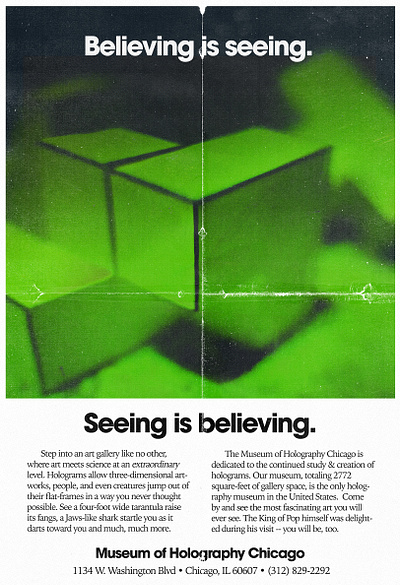 Museum of Holography Chicago (Unofficial) Vintage Print Advert advertisement fan art graphic design holography print print ad print advertisement typography vintage vintage inspired