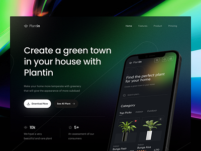 Plantin - Plants Shop Landing Page [Hero Sec]🍀 3d clean dark mode deisgn design flowers gradient lading page line minimal minimalist mobile mobile app mono nature plant plants shop ui website