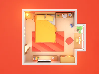 3D Room Illustration - Top View 3d 3d art 3d illustration 3d room 3dart 3droom low poly lowpoly lowpoly room