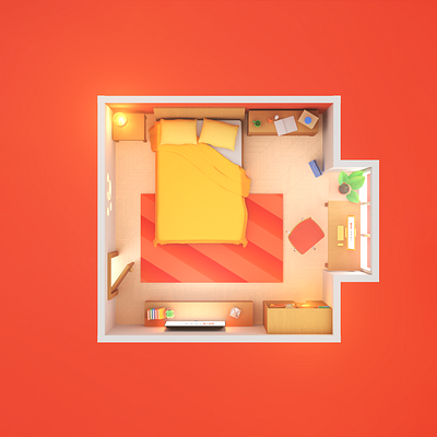 3D Room Illustration - Top View 3d 3d art 3d illustration 3d room 3dart 3droom low poly lowpoly lowpoly room