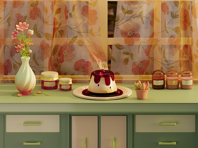 Sweet Evening 3d 3d cake 3d colorful 3d cozy 3d design 3d enviroment 3d evening 3d illustration 3d kitchen 3d modeling 3d room 3d vase georgia graphic design graphics home house illustration render tbilisi