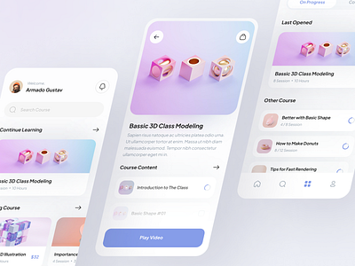 Diklas - 3D Class Mobile App Exploration 3d 3d class app design class clean course design flat illustration learn simple ui ux