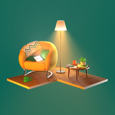 Cozy 3D Chair Illustration - 3D Room 3d 3d art 3d chair 3d illustration 3d lighting 3d room 3dart 3droom low poly lowpoly lowpoly room