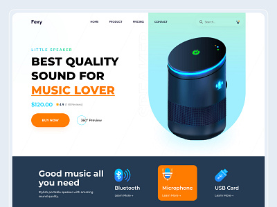 Speaker Product Landing Page Concept audio clean website design e commerce header homepage landing page design minimal music popular product service sound system speaker trend2022 ui ux web web design website