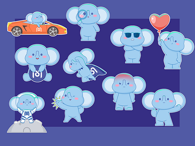 Mdex sticker set character crypto cute design elephant illustration mdex mdx sticker telegram token vector