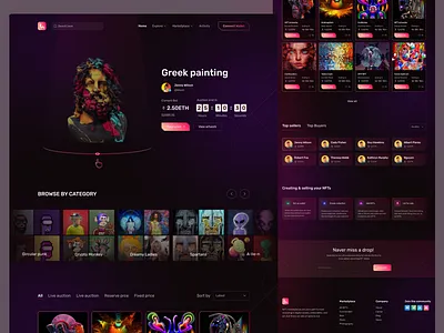 NFT Marketplace UI Design art crypto cryptoart cryptocurrency dark eth ethereum etherium marketplace nft coin nftlandingpage token uidesign uiux webdesign