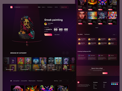 NFT Marketplace UI Design art crypto cryptoart cryptocurrency dark eth ethereum etherium marketplace nft coin nftlandingpage token uidesign uiux webdesign
