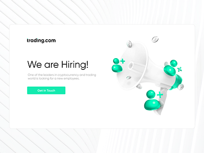 Landing Page - Trading, Recruitment, Hiring 2d 3d blockchain branding crypto cryptocurrency design graphic design hiring landing landing page minimal recruitment trading typography ui web website white