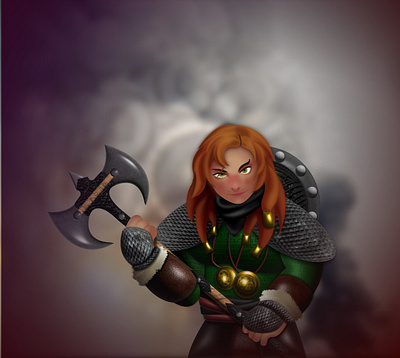 3D Character 2d 3d armour axe battlefield character creative dnd girl graphic design model shield tp vector