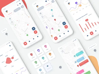 African Crime Reporting - Mobile App add african style app applications cards chart crime reporting crime type felony map map pin mobile app navigation bar red ui