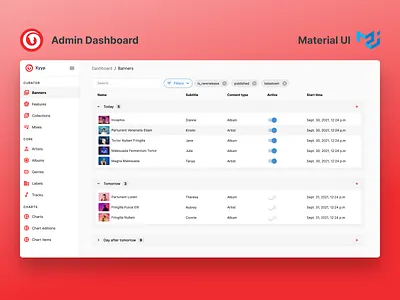 Admin dashboard using Material Design accordion admin admin panel collapse dashboard datagrid list material material design material ui mui sidebar streaming table