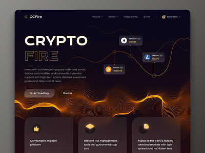 CCFire — Cryptocurrency Exchange Trading asset binance bitcoin blockchain coin crypto crypto wallet cryptocurrency ethereum finance investment landing modern trading ui ux website