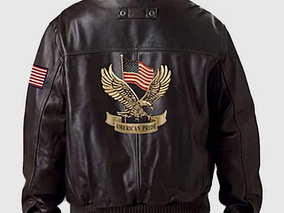 American Pride Men’s Brown Leather Aviator Jacket bikerjacket branding design harleydavidson illustration leatherjacket motogpjacket