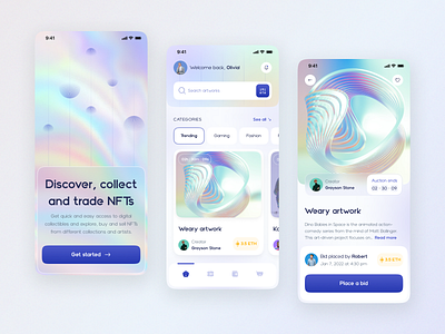 Mobile app for NFT platform 3d card crypto dark design flat home layo mobile app navifation nft splash studio ui ux