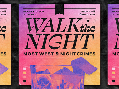 Walk the Night - Party Flyer cocktail drink event flyer gradient noise old fashion party poster