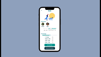 Dog Walk Selection - Paw Pals app design design dog app dog app design dog walk dog walking app product design selection screen ui ui design user interface ux design