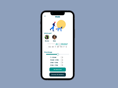 Dog Walk Selection - Paw Pals app design design dog app dog app design dog walk dog walking app product design selection screen ui ui design user interface ux design