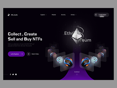 NFT Landing Page Website blockchain clean crypto crypto art dark design ethereum glass gradient landing minimal modern nft nft art product design token ui ux website