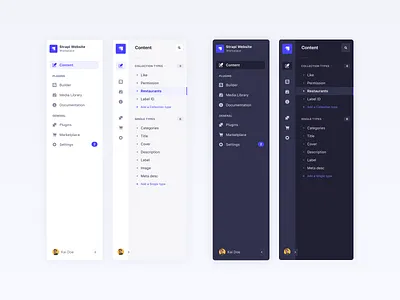 Strapi Navigations accessibility barr cms components dark design design system headless light mode nav navigation product product design strapi strapiv4 system ui ux
