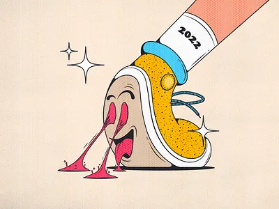 Stepping into 2022 2022 chewinggum gum illustration illustrator lockdown mood shoe