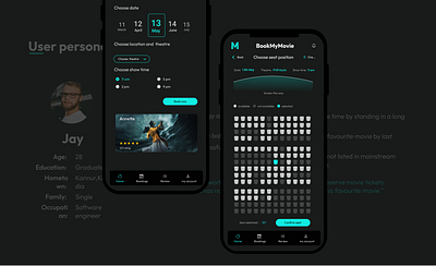 movie booking app - mobile ui design adobe xd android booking app branding dark theme gradient ui iconography ios mobile app movie app typography ui design ux design