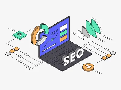 The Best SEO Software blog branding design illustration isometric laptop marketing seo web