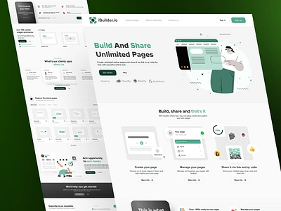 Ibuilder.io Online Page Builder Landing Page builder green hero header hero section illustration landing page light mode online builder saas vector web design web page