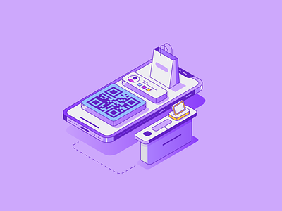 QR Shopping finance fintech gradient illustration iphone iso isometric phone profile qr qr code shading shadow shopping spot startup stock tablet tech user
