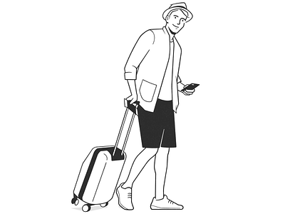 traveler black and white boy cartoon character character design comic drawing illustration journey line minimal monochrome product design simple travel traveler trip ui ux web design