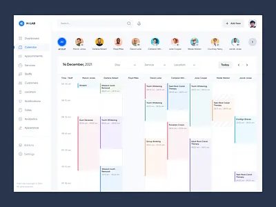 Service - All Staffs Calendar assign booking calendar clean employee service sidebar task todo ui ux webapp