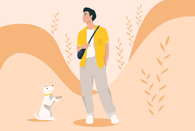 Summer man with his dog adobe illustration cute dog illustration illustrator man summer vector