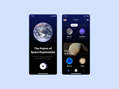 Space Mobile App app design interface mobile moon planats popular satellites space sun top univers uxui