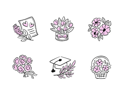 Elegant icons for the flower delivery service black and white bouguet delivery drawing elegant fashion feminine flover hand drawn icon illustration line drawing lineart logo minimal sketch svg vector website whimsical