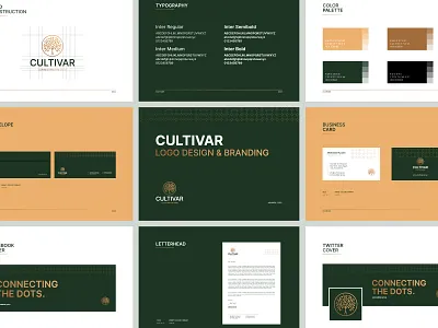 Cultivar Brand Book brand brand book brand identity branding business design dots gold green icon leaf logo logo design logodesign minimal symbol tree
