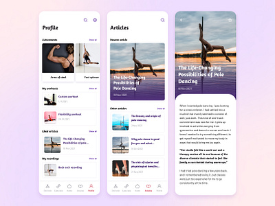 Edukativna aplikacija za savladavanje pole dancinga — Spinny app design ui ux