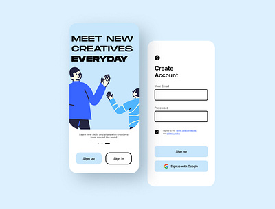 Mobile signup page app design illustration minimal ui vector