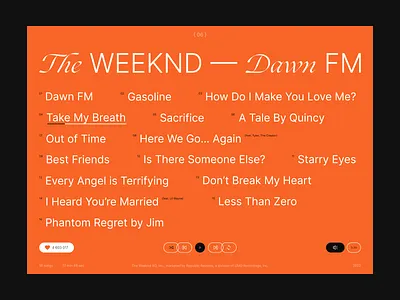Layout 04 — The Weeknd - Dawn FM Playlist art colors design elements grid hero layout music promo style styles typography ui ux web
