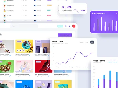 Live Shopping Web App cards charts dashboard events live shopping products ui users web app