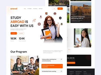 Eneval - Education Landing Page branding campus clean design e learning education website home page landing page learning online class student study teaching ui uni web website website design