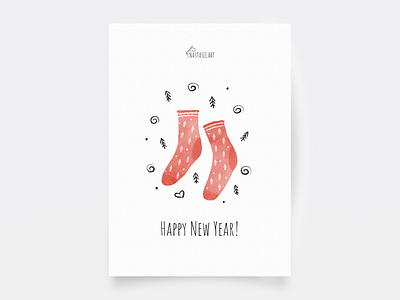 Postcard - Happy New Year! art flatillustration graphic design ill illustration postcard red socks