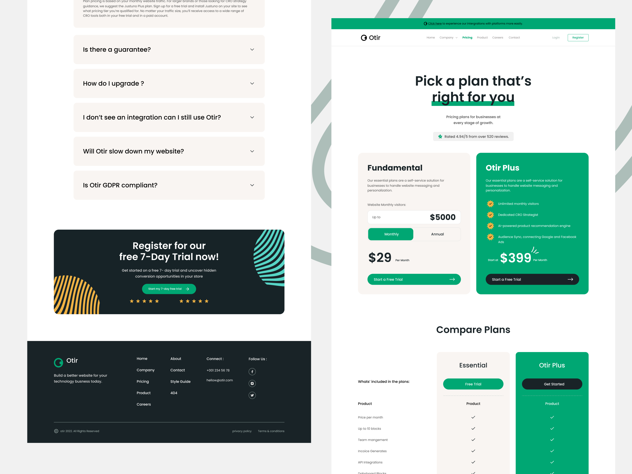 Otir Business Management agency website business website call card compare faq foter ios mobile app mokup monthe otir pattern plan plans pricing saas website sign up web website