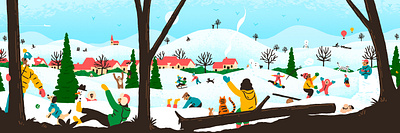 Snow Day character children digital family folioart humour illustration landscape michael parkin snow winter